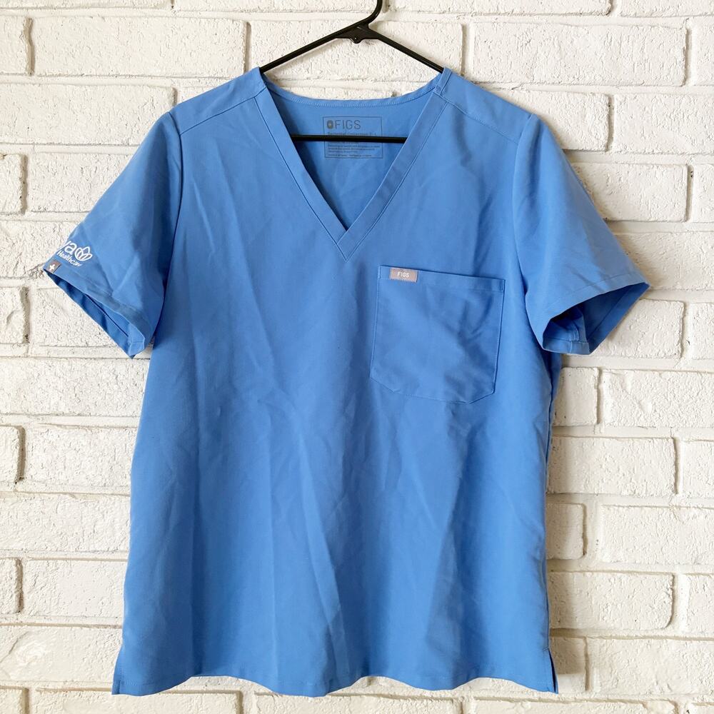 FIGS Technical Collection Unisex L Blue VNeck Catarina Scrub Top *Aya Healthcare